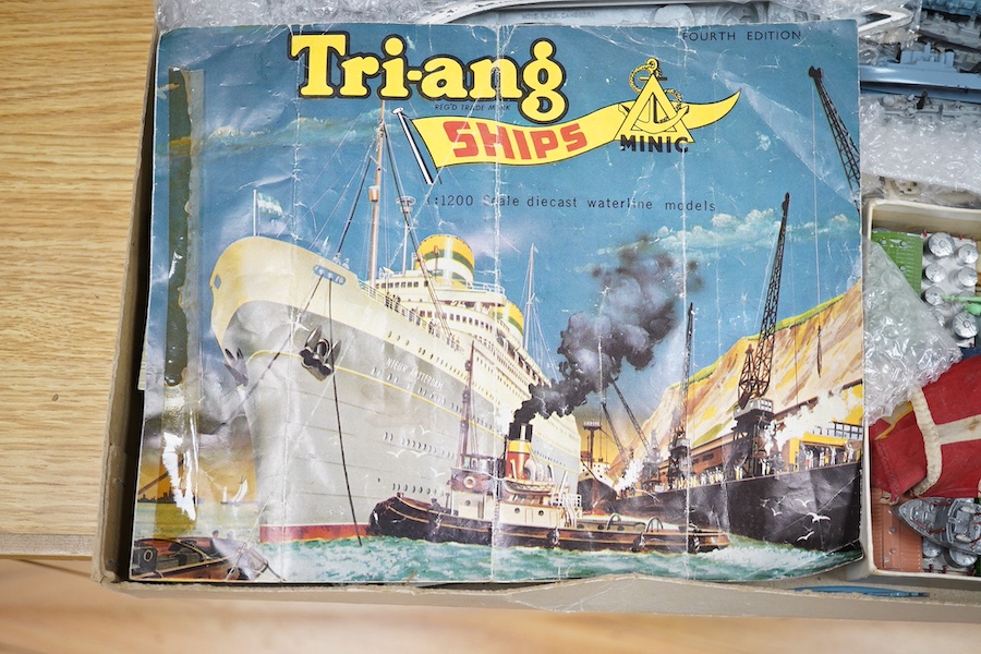 A collection of Tri-ang Minic Ships, contained within an original box for the Presentation Set; M895, S.S. Nieuw Amsterdam, contents includes; a fourth edition catalogue, seven ocean liners, the Royal Yacht Britannia, a